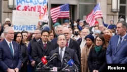 U.S. Representative Jamie Raskin (Democrat-Maryland) speaks outside the U.S. Agency for International Development (USAID) building in Washington after billionaire Elon Musk, head of President Donald Trump's drive to shrink the government, said work is under way to shut down the agency.