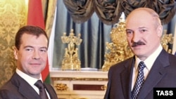 Brussels is keen to draw Alyaksandr Lukashenka (right) and Belarus away from the influence of Russia and President Dmitry Medvedev.